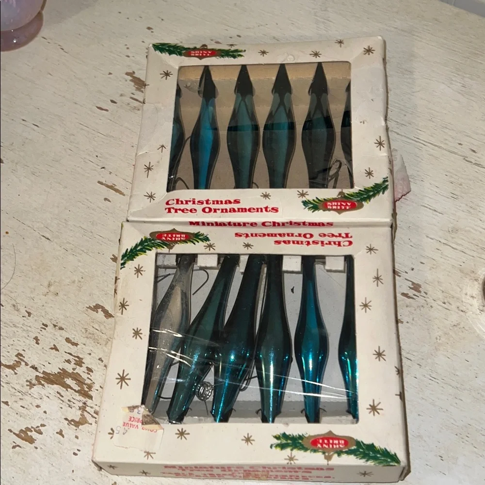 Vintage Mini Shiny Brite glass teardrop ornaments Japan feather tree